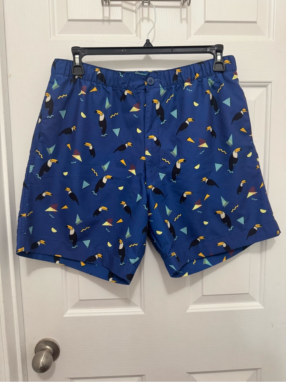 Men's Blue Toucan-Print Swim Trunks